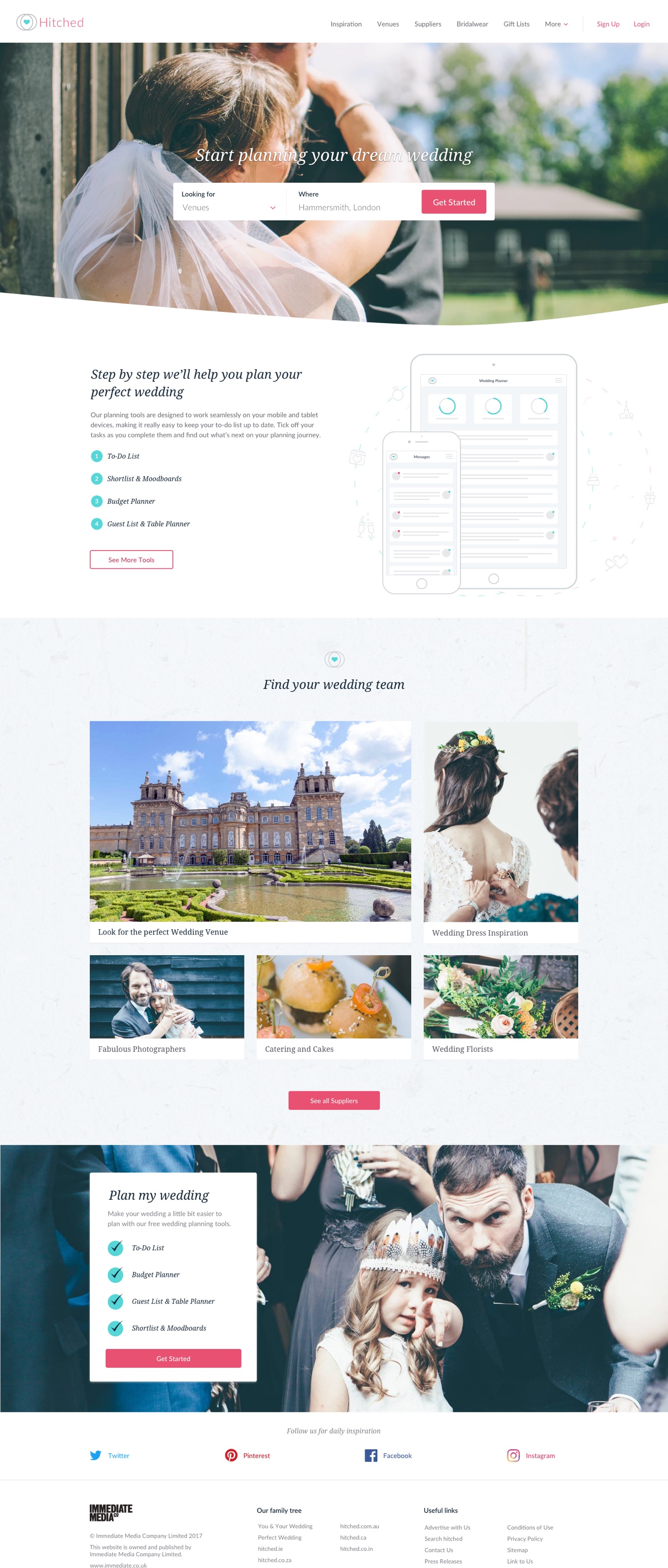 Homepage visual for wedding website
