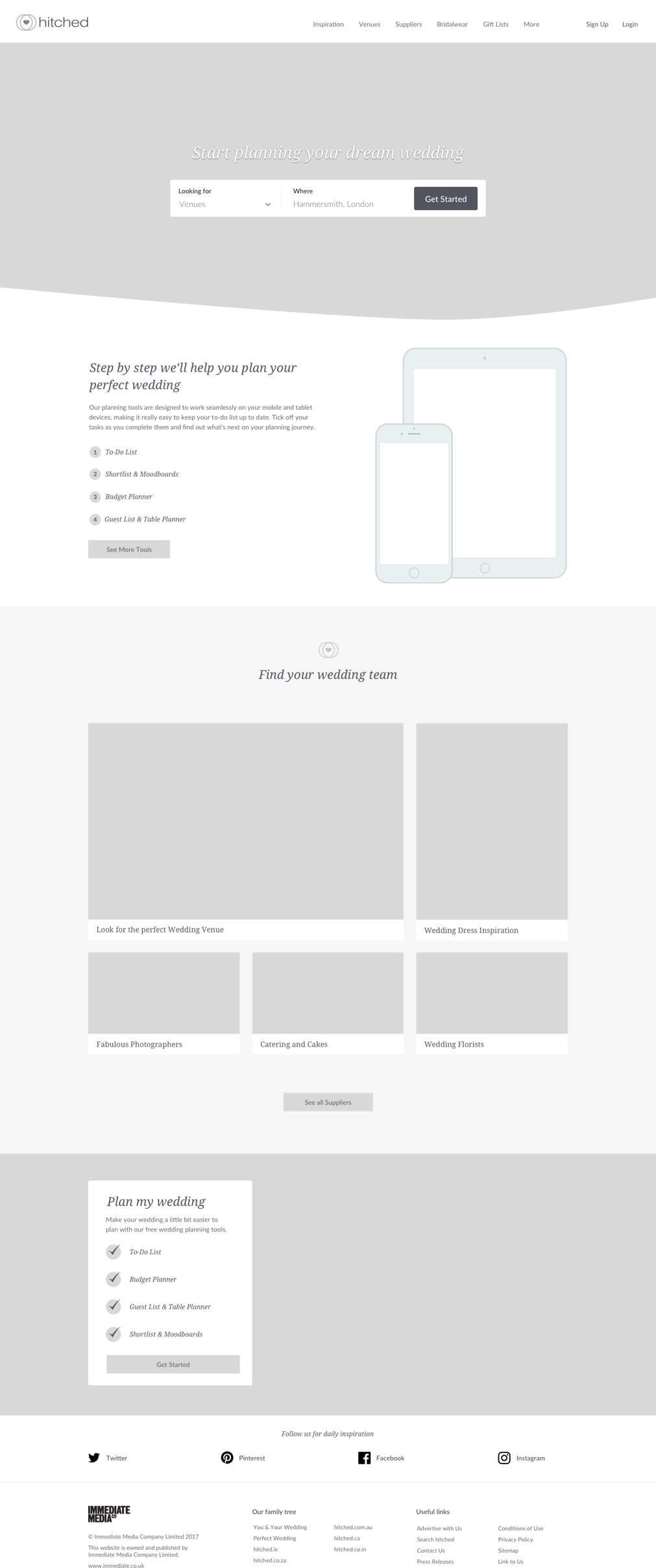 The finished hitched wireframe after ux interviews